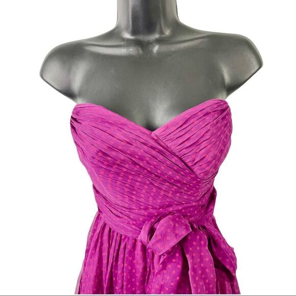 Jill Stuart Strapless Polkadot Purple and Pink Silk Party Dress Size 0 - Picture 4 of 10
